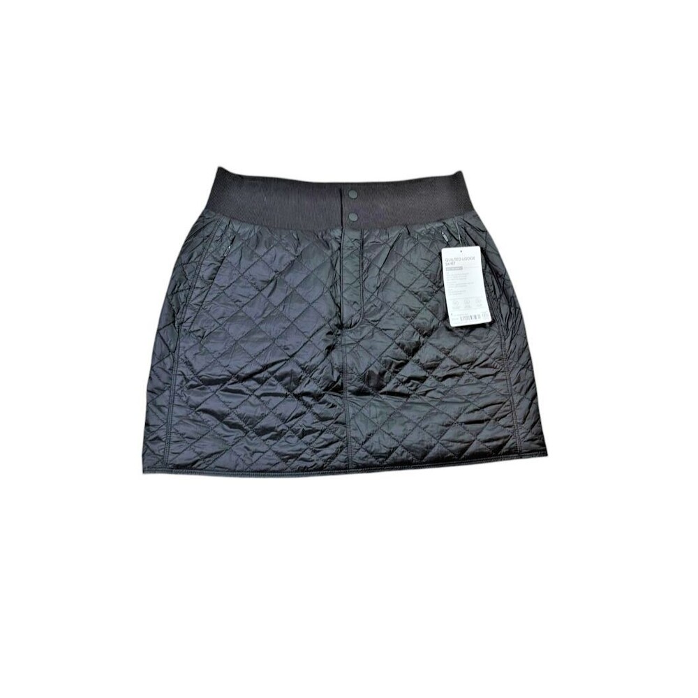 Athleta Black Quilted Lodge Mini Skirt Size 6 Zip Pockets Insulated Mid Rise